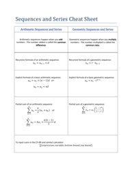 Document preview: Sequences and Series Cheat Sheet