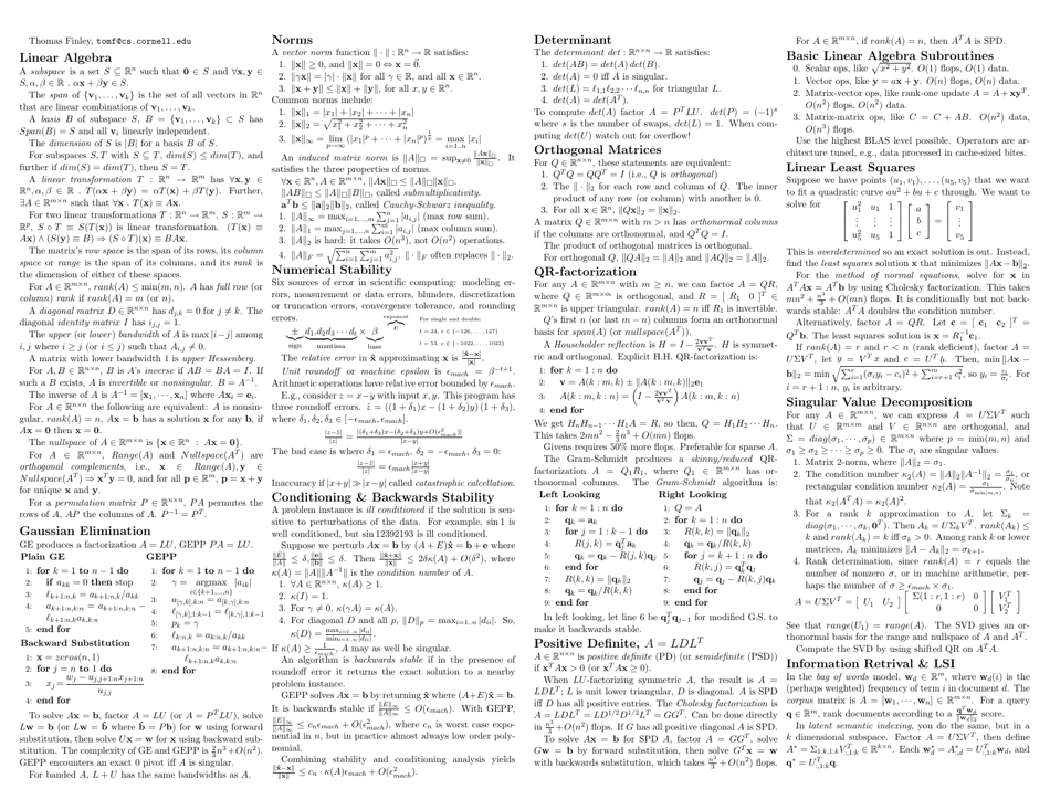 Linear Algebra Cheat Sheet Thomas Finley Download Printable Pdf Templateroller 2247