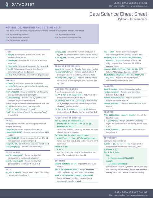 Data Science Cheat Sheet (Python - Intermediate) - Image Preview