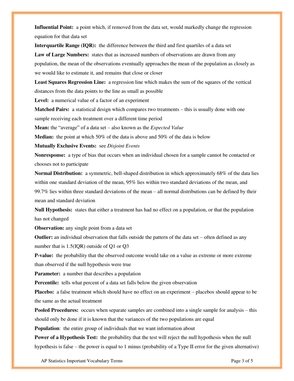 Ap Statistics Important Vocabulary Terms Cheat Sheet, Page 3