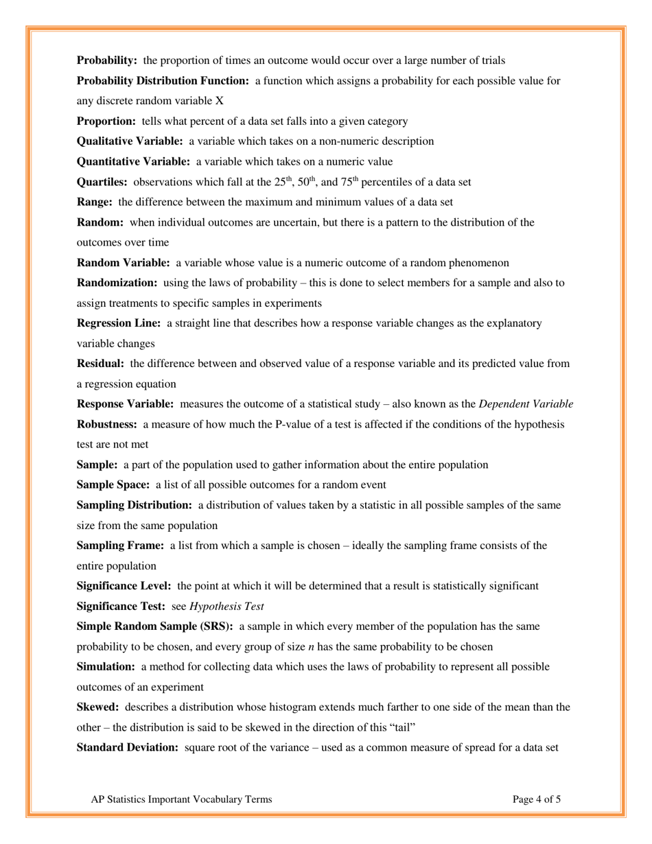 Ap Statistics Important Vocabulary Terms Cheat Sheet, Page 4