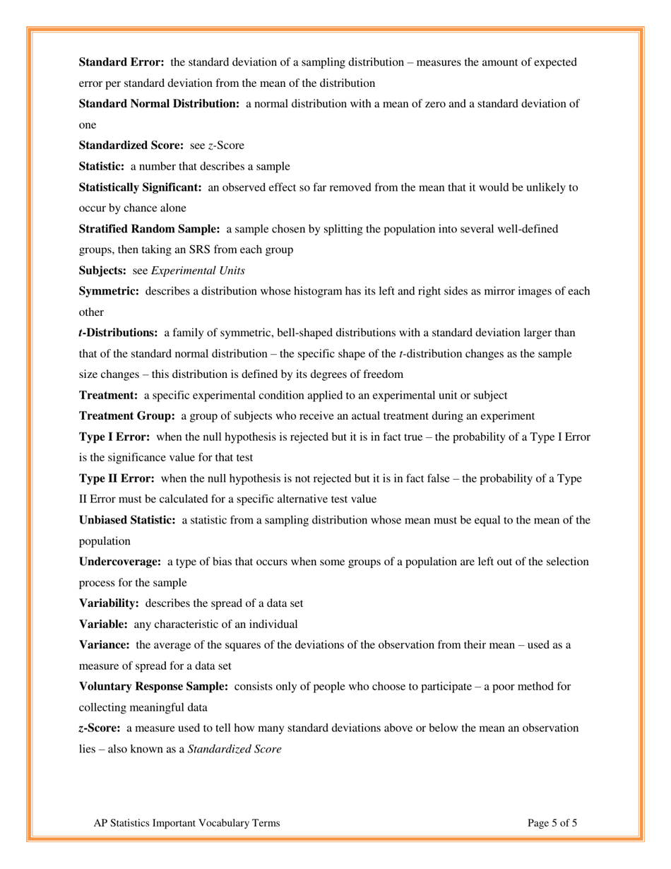 Ap Statistics Important Vocabulary Terms Cheat Sheet, Page 5