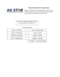 Document preview: Grade 5 Mathematics Formula Sheet