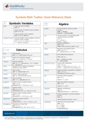 Document preview: Matlab Cheat Sheet - Symbolic Math Toolbox