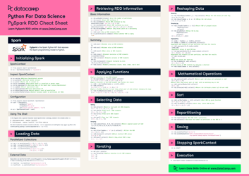 Document preview: Python for Data Science Cheat Sheet - Pyspark Rdd