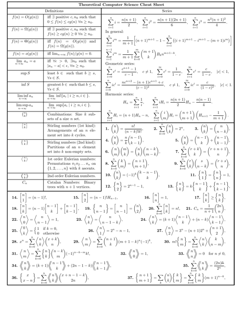 Theoretical Computer Science Cheat Sheet - Template Sample