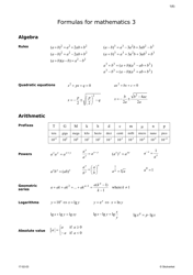 Formulas for Mathematics 3 Cheat Sheet