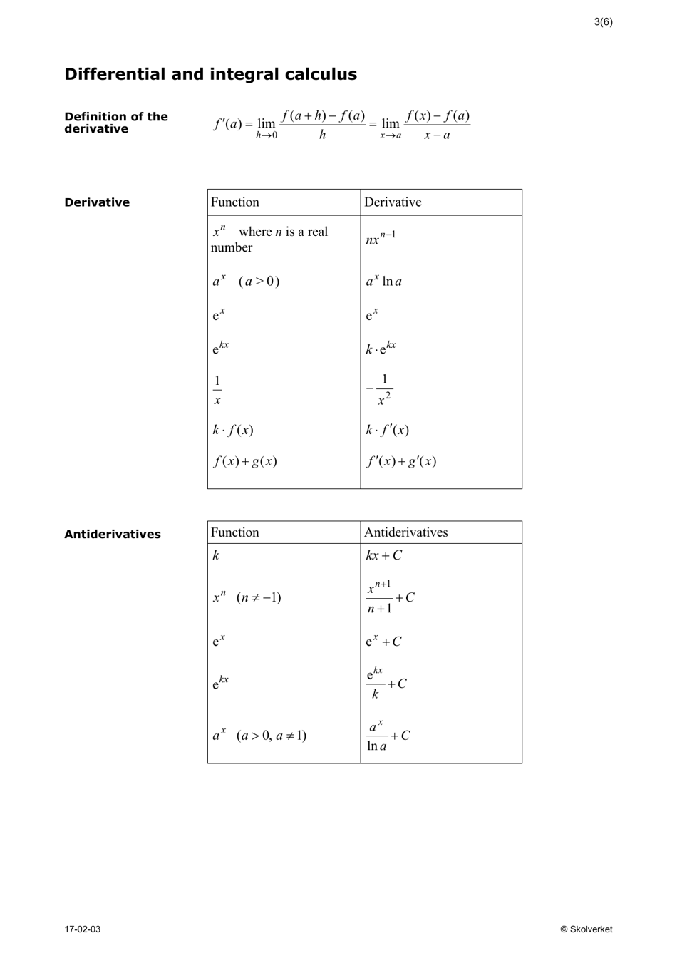 Formulas for Mathematics 3 Cheat Sheet, Page 3