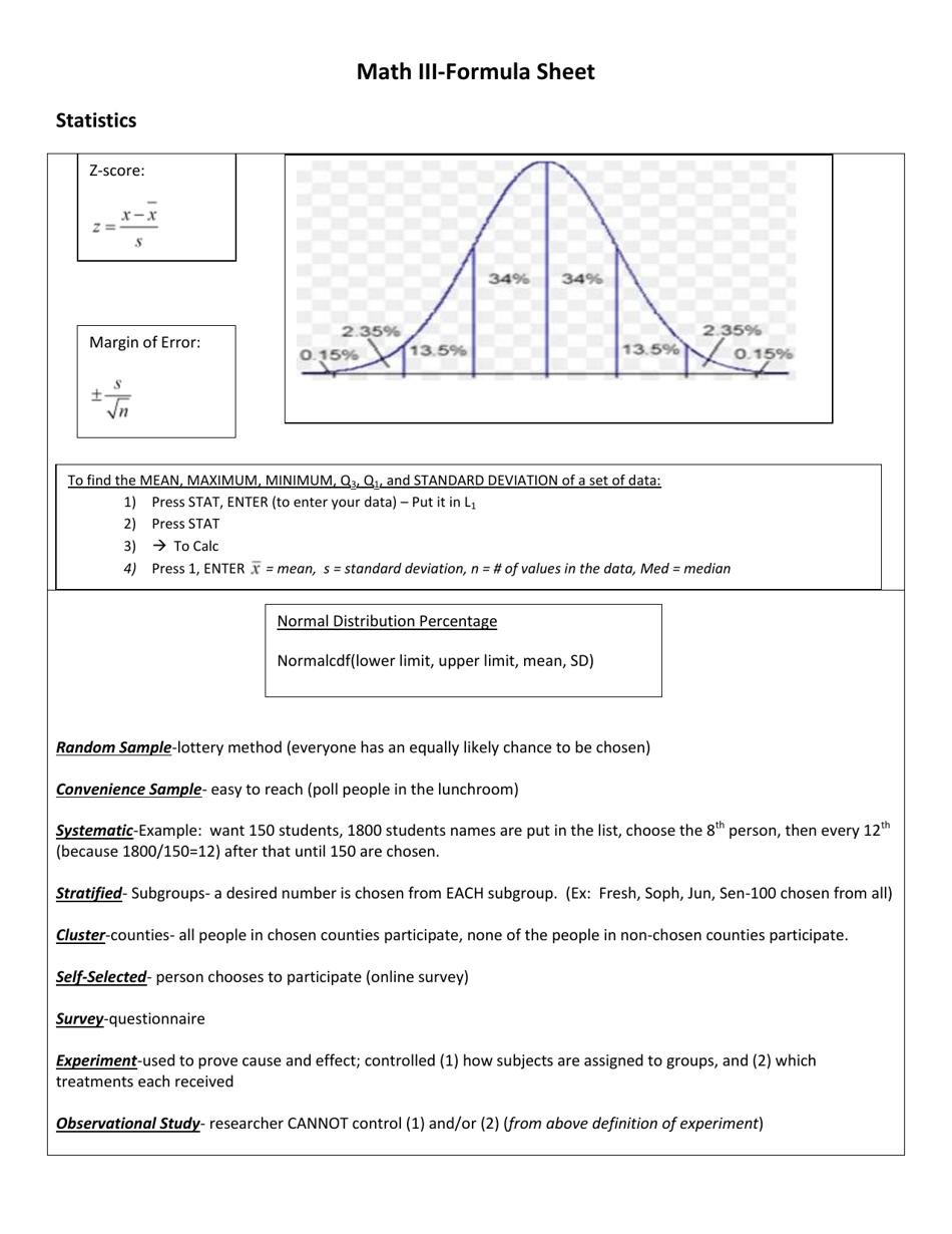 Math Iii Formula Sheet Download Printable PDF | Templateroller