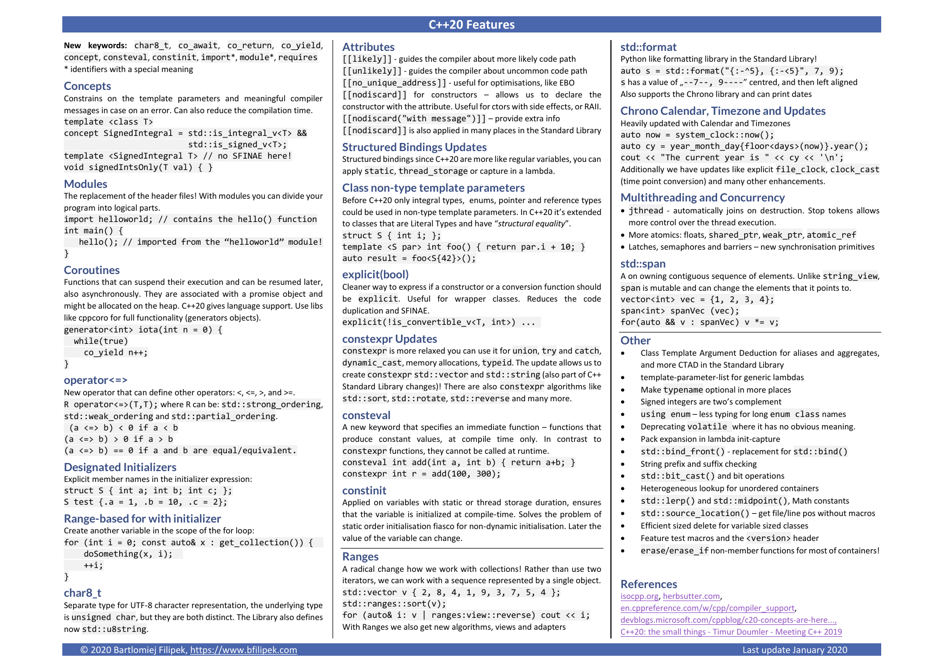 C++20 Features Cheat Sheet, Page 1