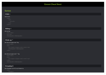 Emmet Syntax Cheat Sheet - Black