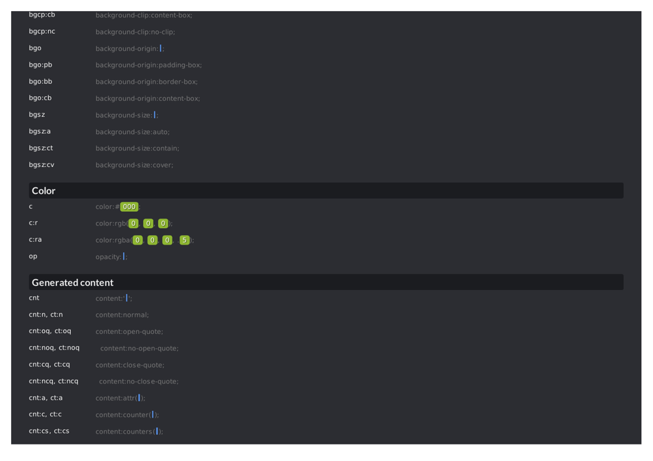 Emmet Syntax Cheat Sheet - Black, Page 33