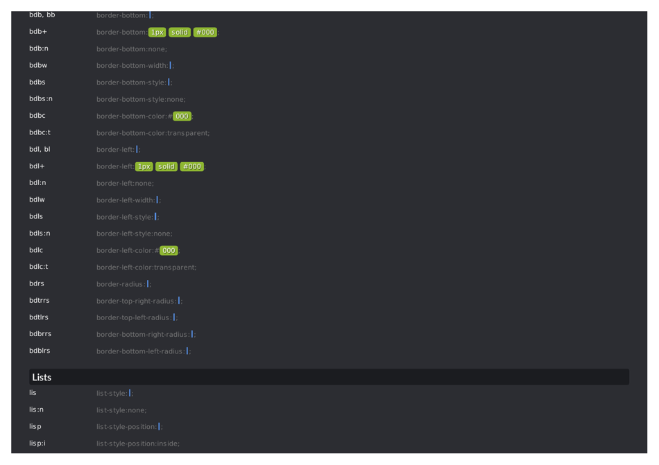 Emmet Syntax Cheat Sheet - Black, Page 38