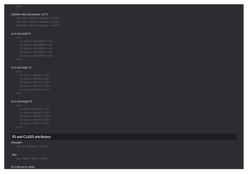 Emmet Syntax Cheat Sheet - Black, Page 3
