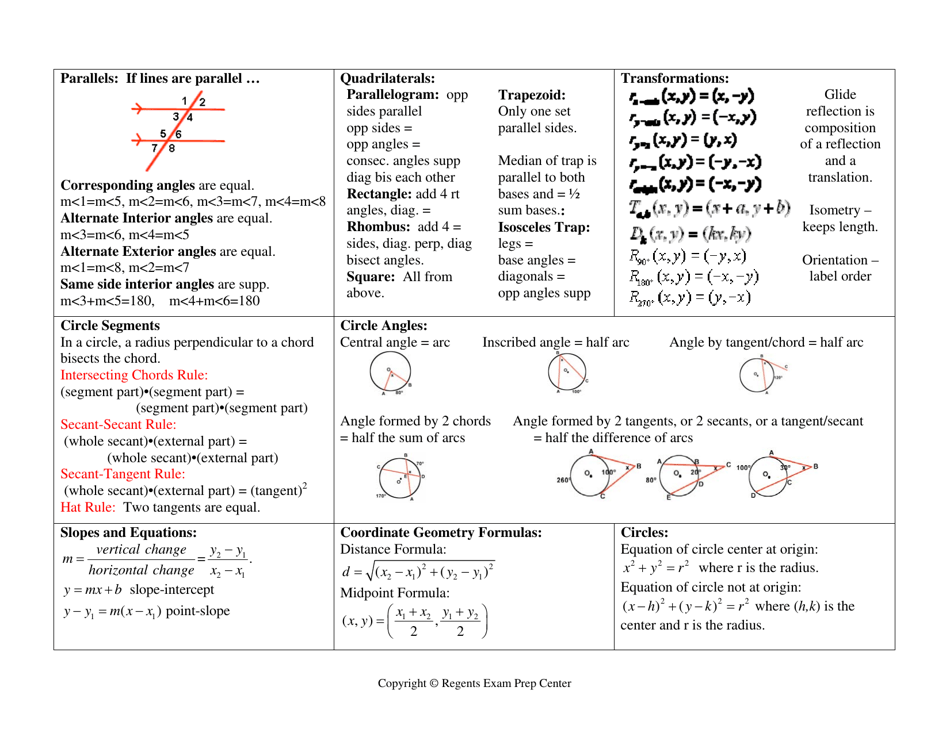 Geometry Regents Exam Cheat Sheet Download Printable PDF Templateroller