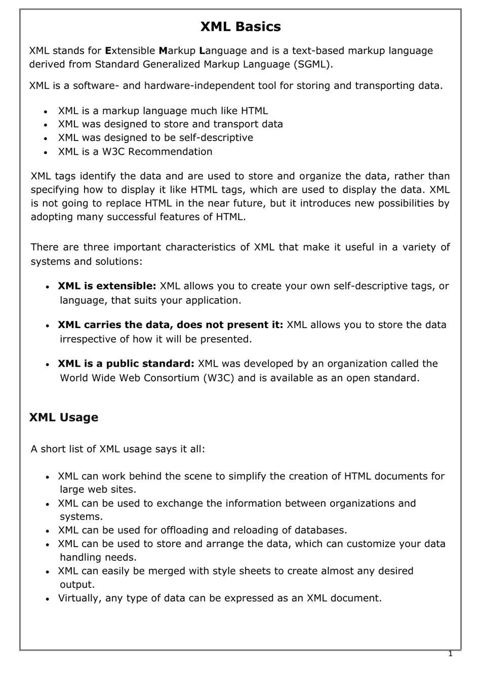 Xml Basics Cheat Sheet - TemplateRoller