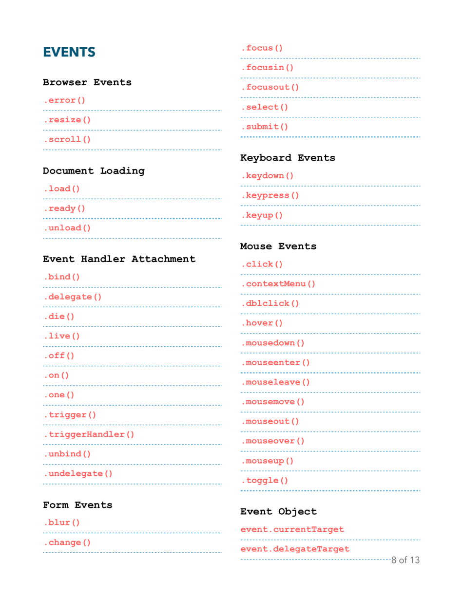 Beginners Essential Jquery Cheat Sheet, Page 8