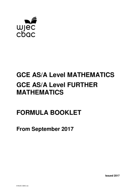 Gce as/A Level Further Mathematics Formula Sheet Preview