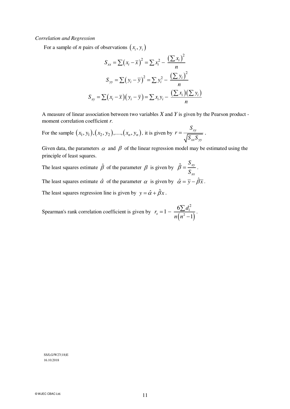 Gce as / A Level Further Mathematics Formula Sheet, Page 11