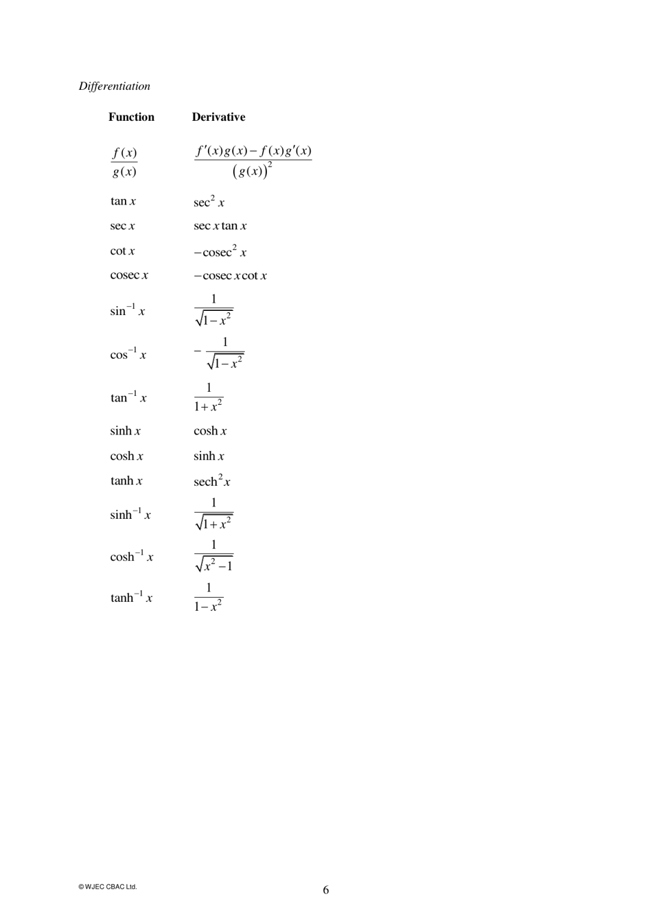 Gce as / A Level Further Mathematics Formula Sheet, Page 6