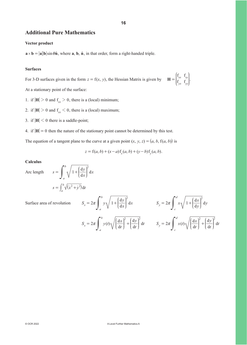 A Level Further Mathematics a (H245) Formula Cheat Sheet, Page 16