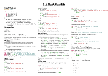 Document preview: C++ Lite Cheat Sheet