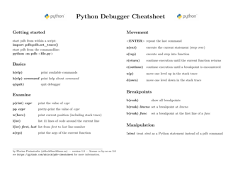 Document preview: Python Debugger Cheatsheet