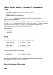 Document preview: Python Cheat Sheet - Writing Python 2-3 Compatible Code