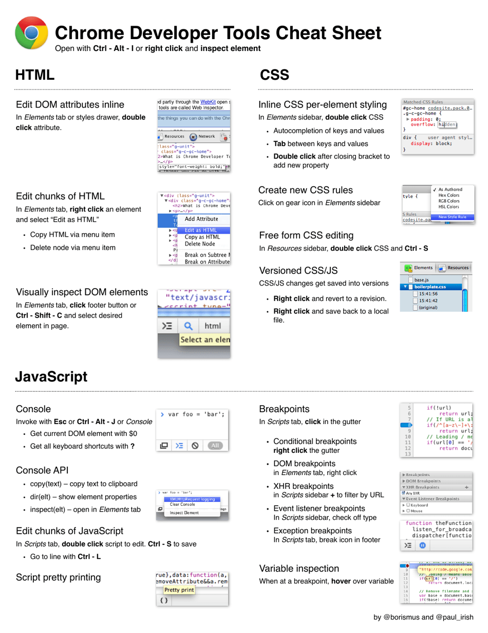 Template for Chrome Developer Tools Cheat Sheet