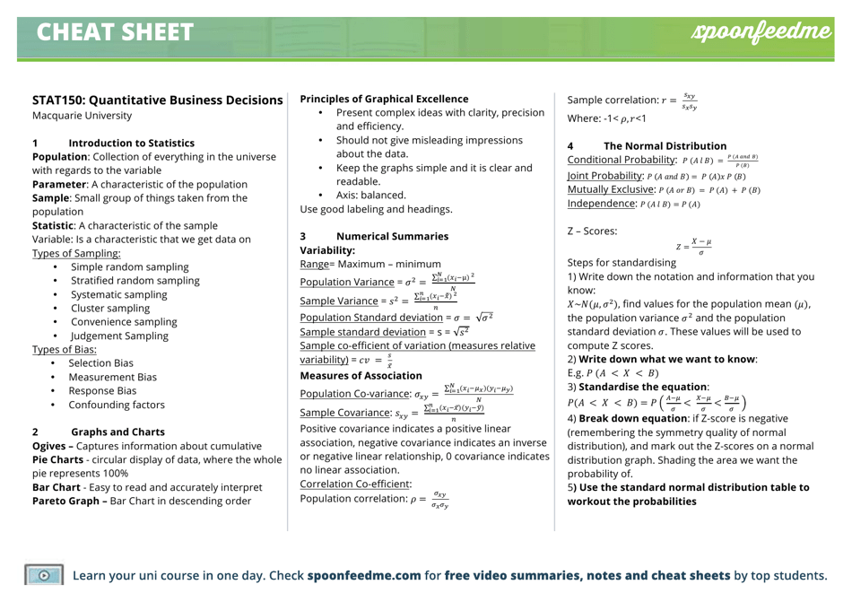 Statistics Cheat Sheet - Quantitative Business Decisions, Page 1