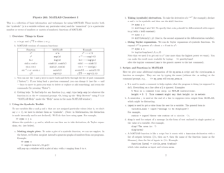 Document preview: Physics 263 Matlab Cheat Sheet