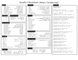 Sympy Cheat Sheet Download Printable PDF | Templateroller