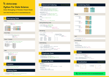 Document preview: Python for Data Science Cheat Sheet - Data Wrangling in Pandas