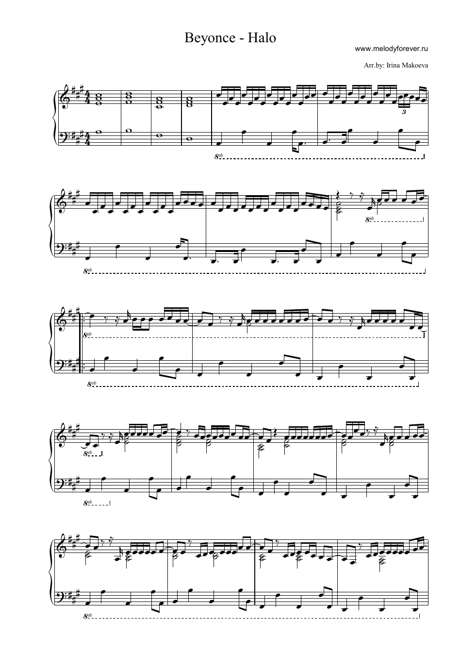 halo beyonce piano sheet music