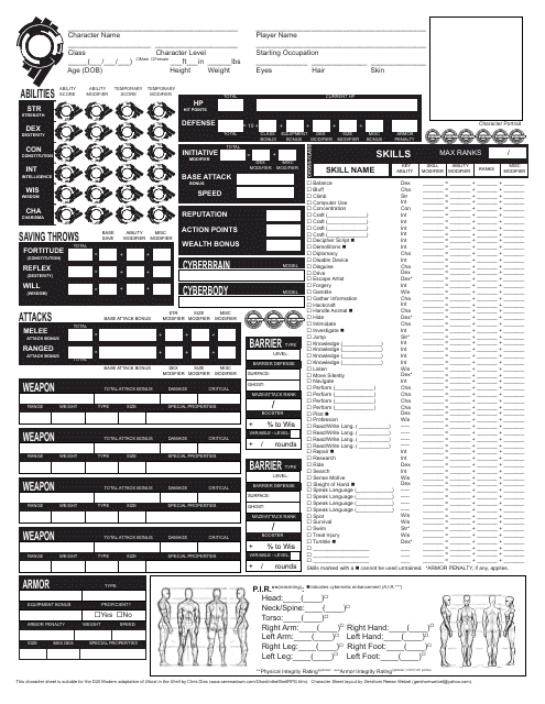 Ghost in the Shell Character Sheet Template