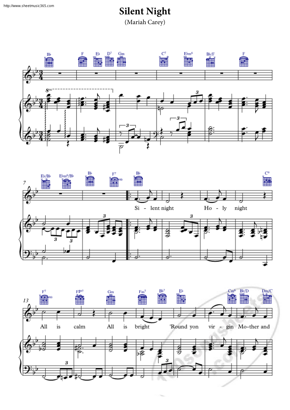 Mariah Carey - Silent Night Piano Sheet Music