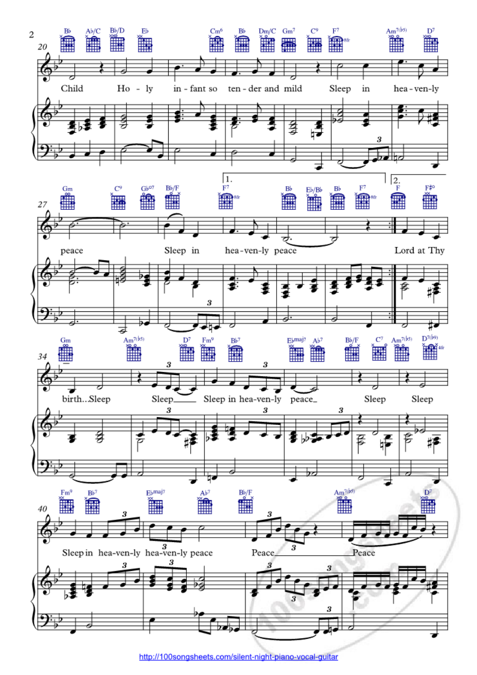 Mariah Carey - Silent Night Piano Sheet Music With Guitar Chords and Vocals, Page 2