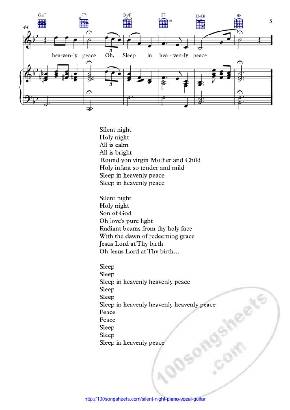 Mariah Carey - Silent Night Piano Sheet Music With Guitar Chords and Vocals, Page 3