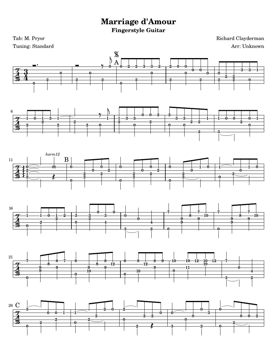 Richard Clayderman - Marriage D'amour Sheet Music - Fingerstyle Guitar Image Preview