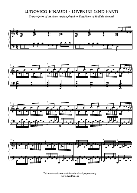 Ludovico Einaudi - Divenire (2nd Part) Sheet Music