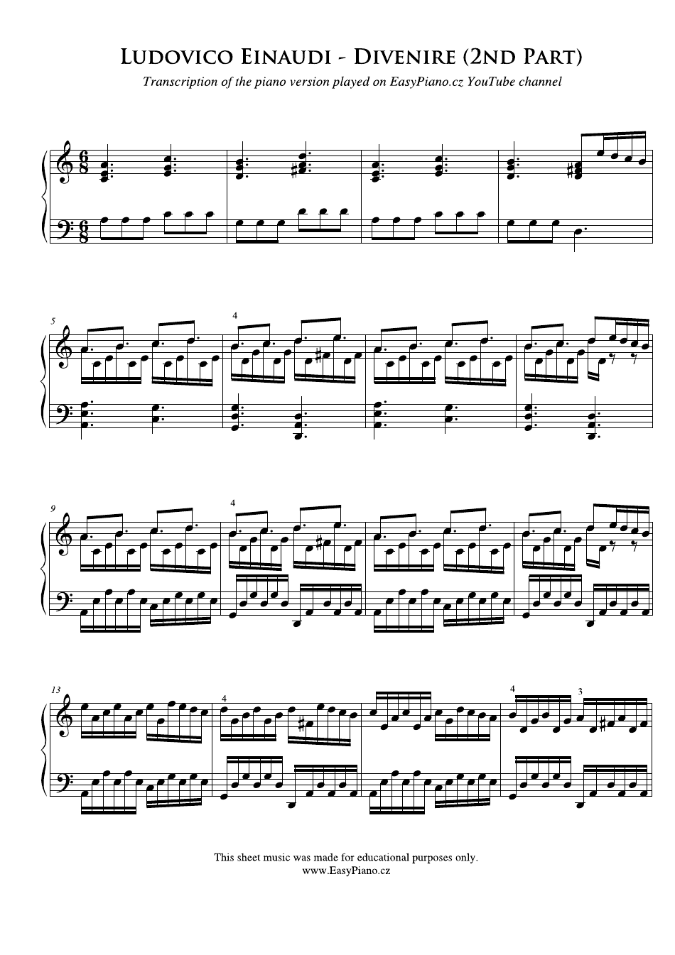 Ludovico Einaudi - Divenire Piano Sheet Music Preview
