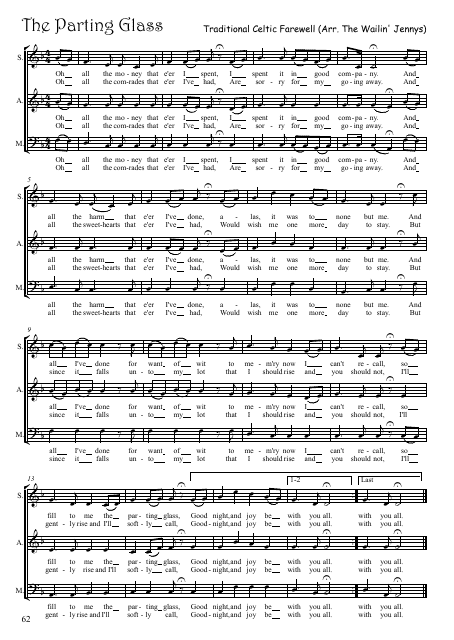 Traditional Celtic Farewell - The Parting Glass - Sheet Music Preview