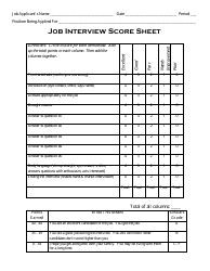 &quot;Job Interview Score Sheet Template&quot;