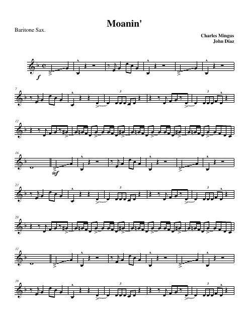 Charles Mingus, John Diaz - Moanin Baritone Sax. Sheet Music