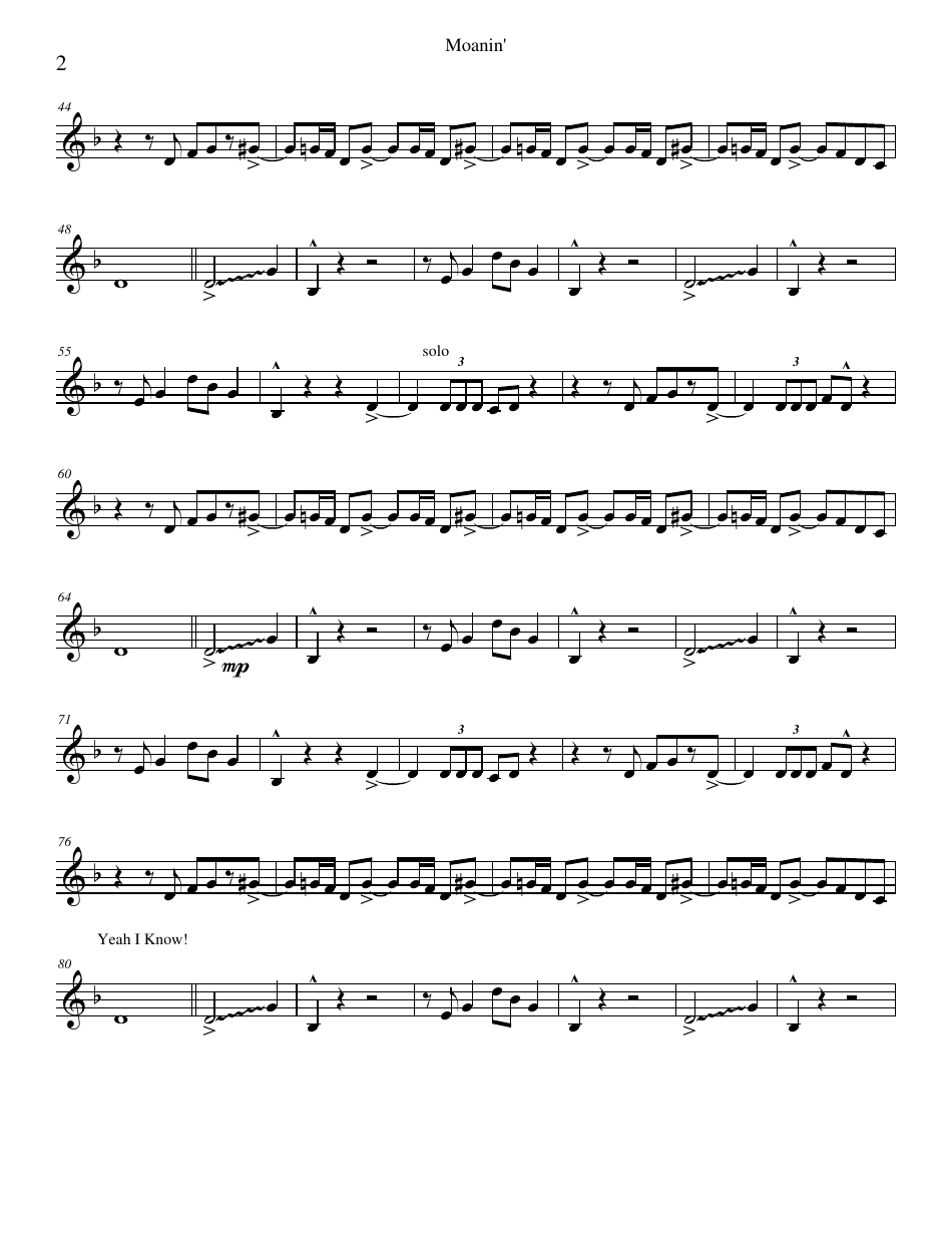 Charles Mingus, John Diaz - Moanin Baritone Sax. Sheet Music Download ...