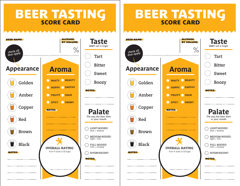 &quot;Beer Tasting Score Card Template&quot; Download Pdf