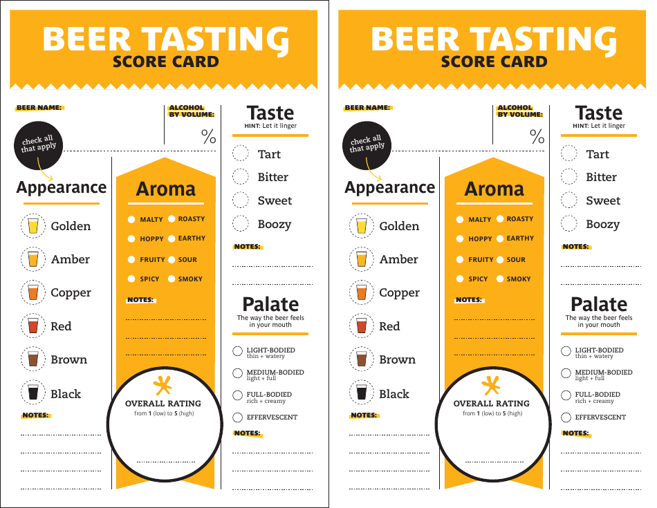 Beer Tasting Score Card Template Download Printable PDF.