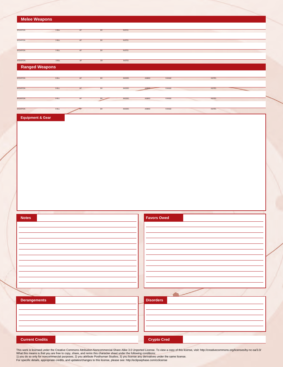 Eclipse Phase Character Sheet Download Printable PDF | Templateroller