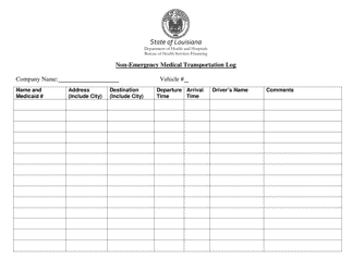Document preview: Non-emergency Medical Transportation Log - Louisiana