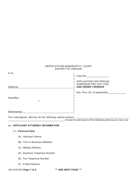 Form 120 Application for Special Admission Pro Hac Vice, and Order Thereon - Oregon